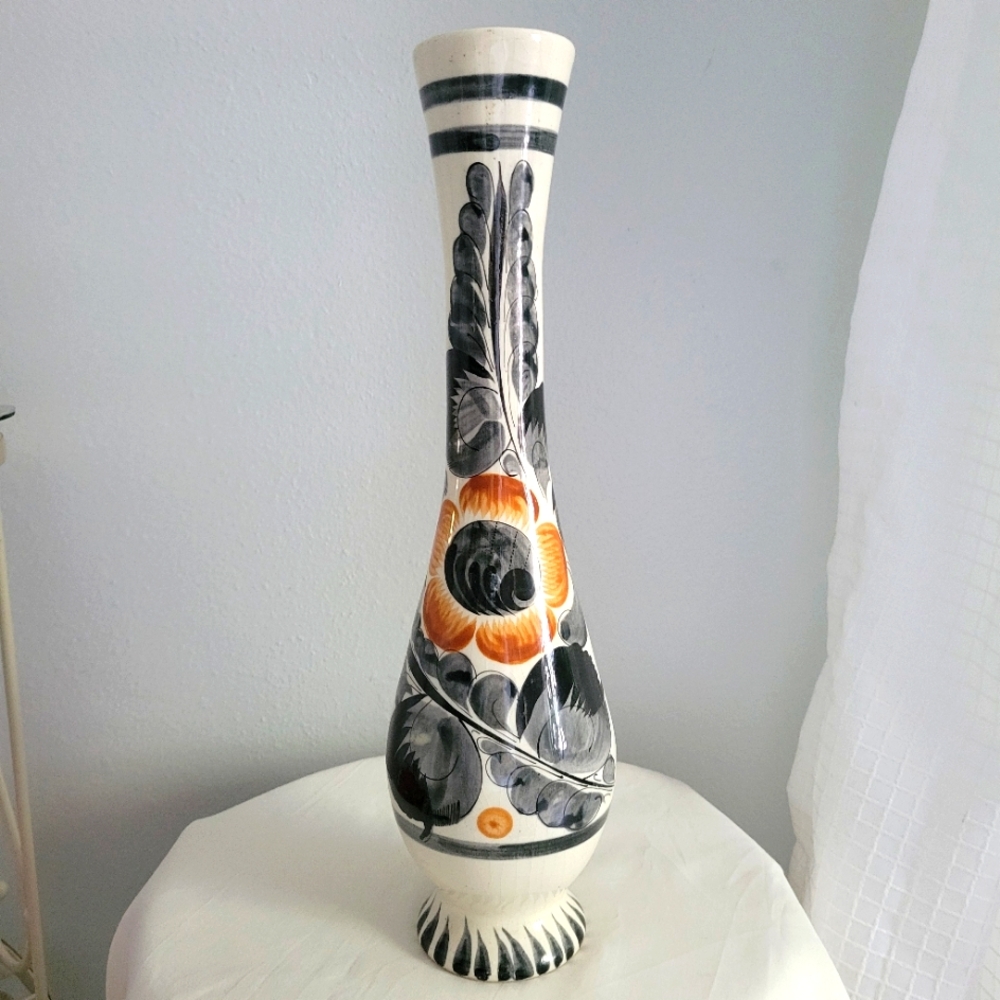 VINTAGE TONALA MEXICAN FOLK ART POTTERY TOLL FLORAL